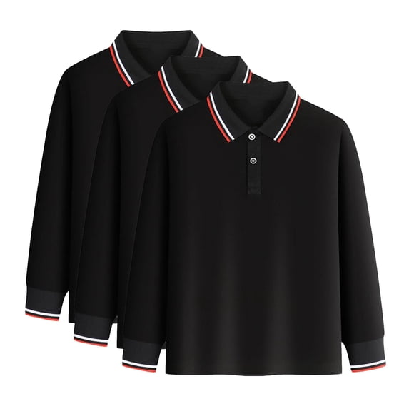 REDARER 3-Pack Boys School Uniform Polo, Long Sleeve - for Little Boys & Big Boys,Size 9-10 Years