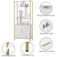 Homfa Bookshelf with Drawers, Gold Shelves with Doors, White Tall