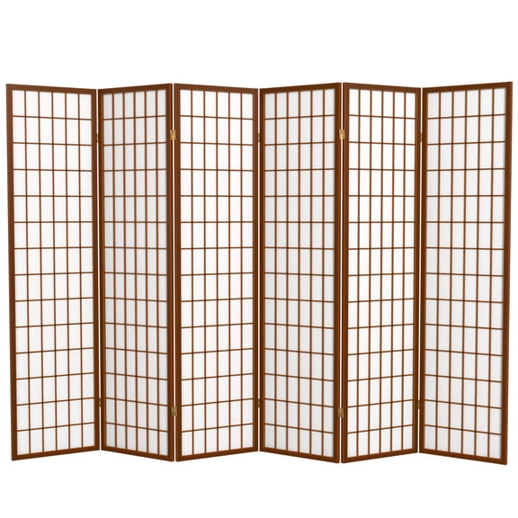 6 ft. Tall Window Pane Shoji Screen - Walnut - 6 Panels