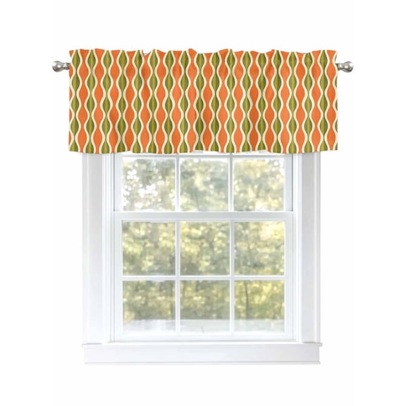 Orange Green Moire Curtain Valances for Windows, Contemporary Geometric Abstract Kitchen Valance Window Treatment, Light Filtering Block Curtains for Bathroom/Bedroom/Living Room 42'' x 18''