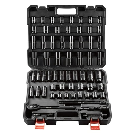 1/2" Drive Impact Socket Set, 65-Piece SAE (3/8"-1-1/4") & Metric (10-24mm) Master Set with Case