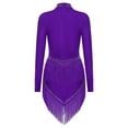thumbnail image 4 of Linjinx Womens Tassel Latin Dance Dress Long Sleeve Leotard Salsa Jazz Tango Performance Bodysuit Purple S, 4 of 4