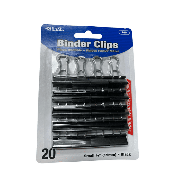 Bazic 260 Binder Clips Quality Versatile Binder 20 PC Small ¾” 19 mm Black