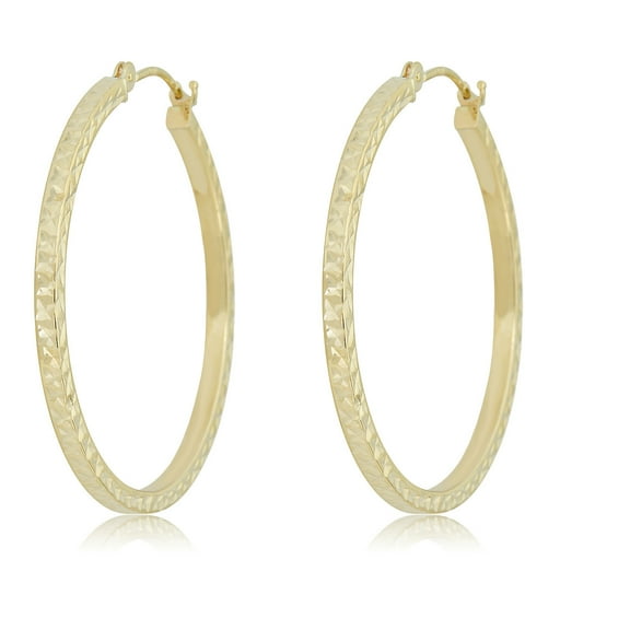 AVORA 14K Yellow Gold 2mm Diamond-Cut Hoop Earrings