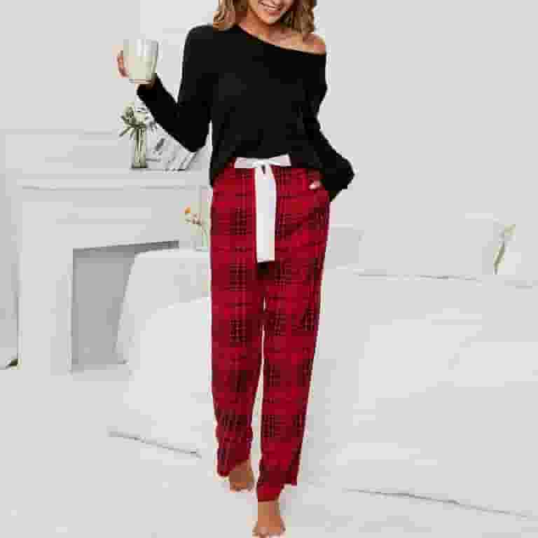 Women's Pajamas Sets Short/Long Sleeve with Plaid Pants Soft Women's Pajamas Sets Short/Long Sleeve with Plaid Pants Soft