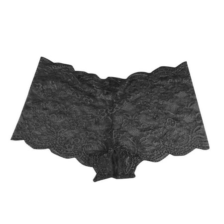 vigerkar Women Sexy Crotchless Boyshorts Underwear Bikini Cheeky Lingerie Panties Black  3XL