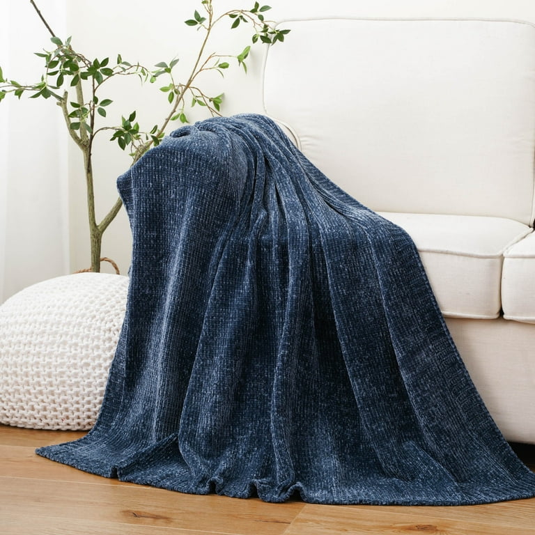 Battilo Navy Blue Chenille Knit Throws for Couch Bed Super Soft Summer Blankets Housewarming Gifts Navy 51 x 67