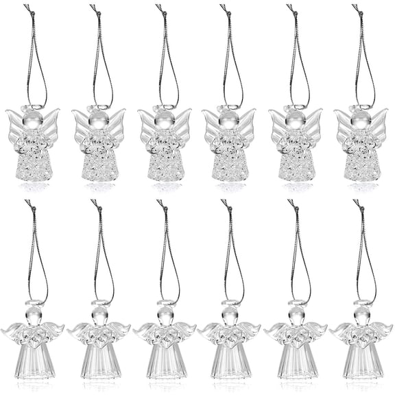 Naler 12 Pcs Christmas Glass Angel Ornaments,Clear Angel Mini Figurines for Home Tree Hanging Decors,0.53lb