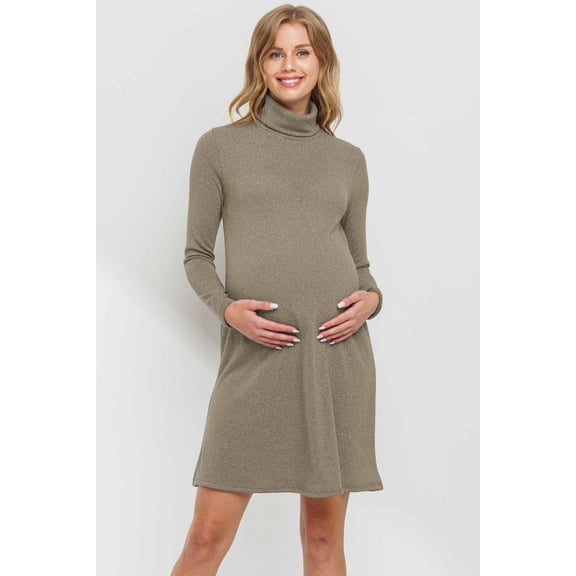 Turtle Neck Shimmer Maternity Knit Dress