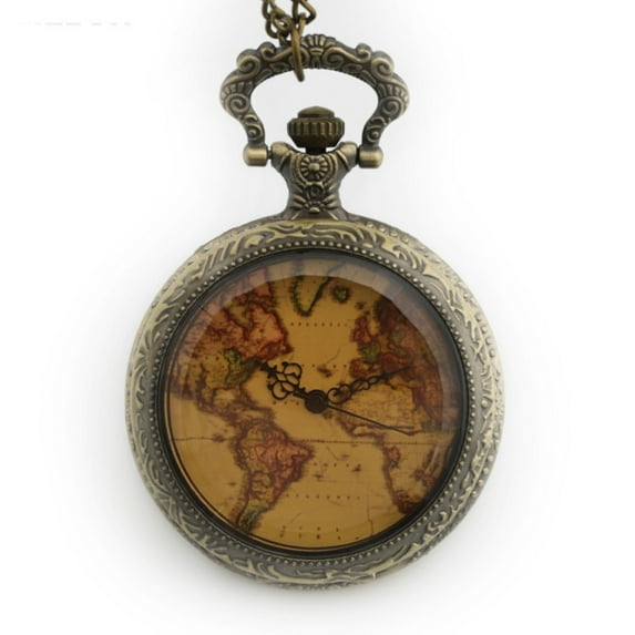 World Map Pocket Watch Old World Style Map Anti-Tarnish watch, WP-44