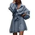 thumbnail image 2 of Cagogo Women's 2 Piece Puff Sleeve Shirt Set Elastic Waisted Shorts Casual Solid Basic Matching Lounge Outfits Summer Cruise Travel Clothes, Gray XL, 2 of 7