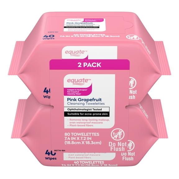 Equate Pink Grapefruit Cleansing Towelettes, 80 Count