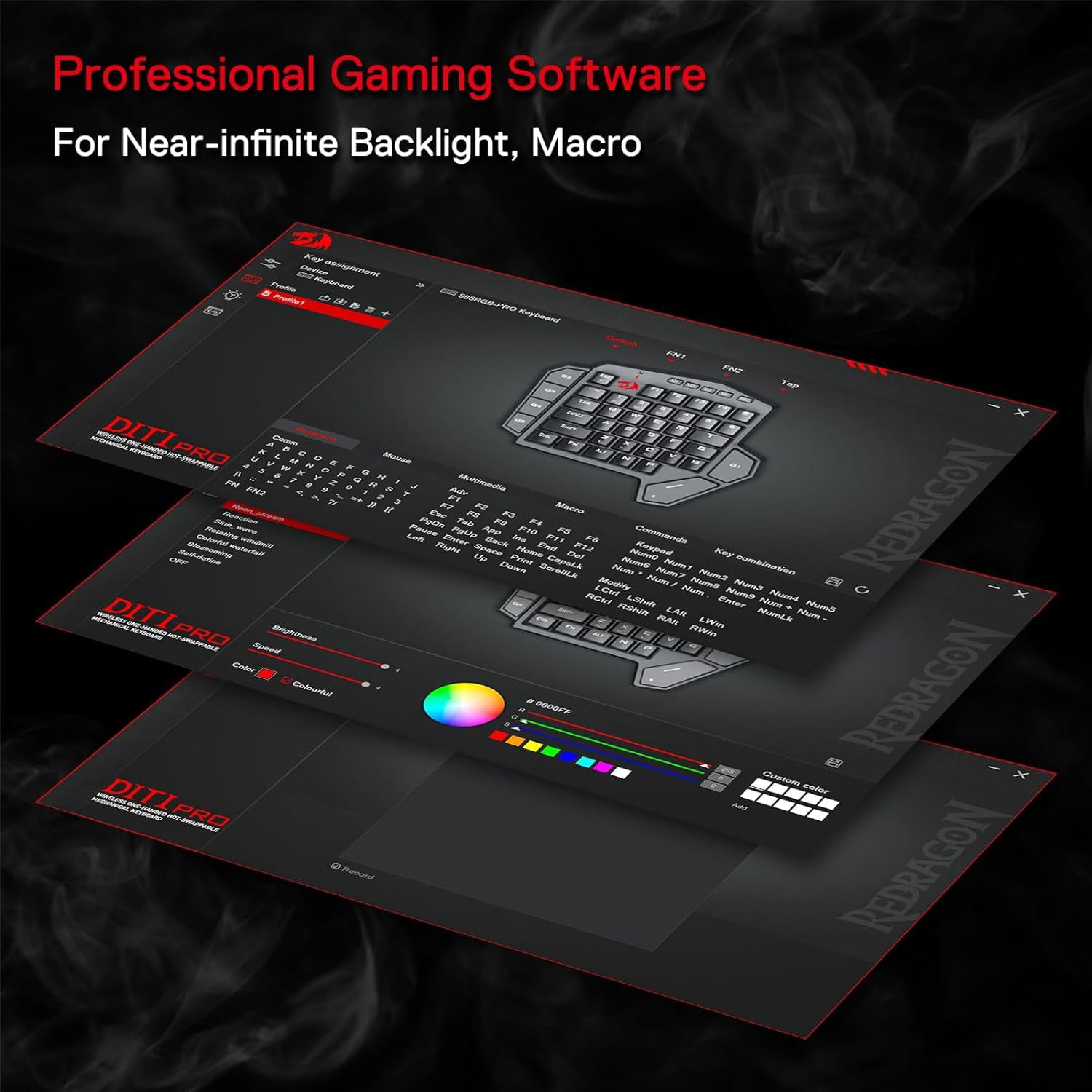 Redragon K585 PRO Wireless One-Handed Mechanical Keyboard, 42 Keys 3-Mode RGB 40% Gaming Keypad w/ 7 Onboard Macro Keys, Detachable Wrist Support, Rechargeable Battery (Blue Switch)
