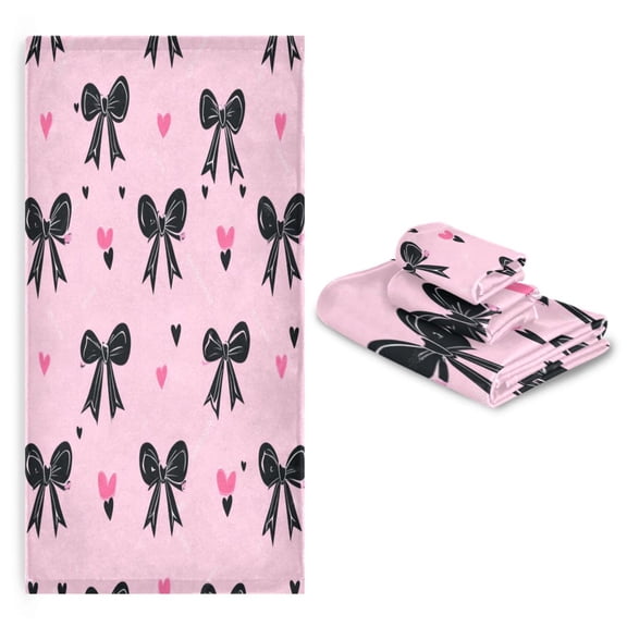 3 Pack Towel Set with Bath Towels, Hand Towels & Washcloths for Everyday Use Black Bows