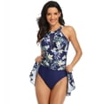thumbnail image 1 of One Piece Swimsuits for Women with Skirt High Neck Plunge Mesh Bathing Suit Modest Tummy Control Monokini Swim Dress, 1 of 5