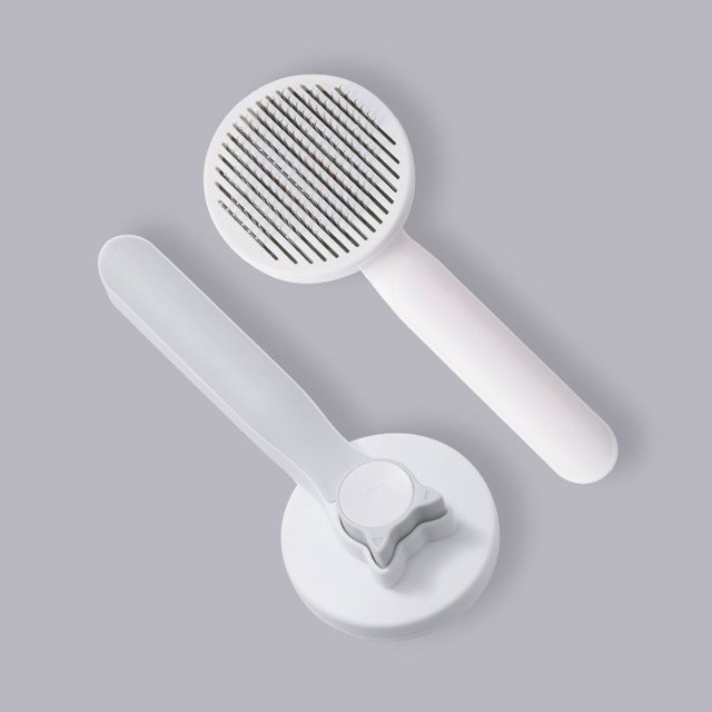 Pet Cat Comb Stainless Steel Needle Pet Cleaning Needle Comb Dog Hair Removal Brush One-Button Self-Cleaning Function(Mysterious Gray)
