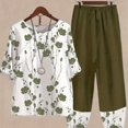 thumbnail image 1 of Plus Size Casual Outfits Set, Women's Plus Floral Print Short Sleeve Round Neck Tee & Pants Outfits Two Piece Set, 1 of 5