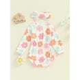 thumbnail image 3 of Miaouyo Baby Girls Autumn Romper Long Sleeve O Neck Floral Print Casual Romper with Headband, 3 of 6