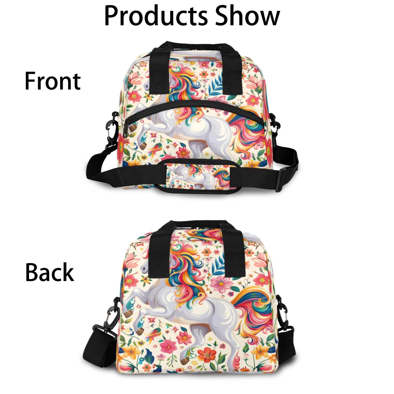 Herdesigns Unicorn Insulated Lunch Bag for Women Men Adults Large Reusable Lunch Box Colorful Animal Leakproof Cooler Tote Bags with Adjustable Shoulder Strap