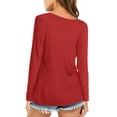 thumbnail image 3 of JYLFC Women T-Shirts Long Sleeve Tee V Neck Loose Tops Solid Shirts, Red 2XL, 3 of 5