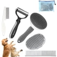 thumbnail image 2 of Dog Brush Grooming Kit 5 PCS - Self Cleaning Slicker Brush for Shedding Short Long Haired Dogs & Cats, Includes Pet Comb, Flea Comb, Bath Brush, Undercoat Rake - Complete Fur Care Set - Gray, 2 of 9