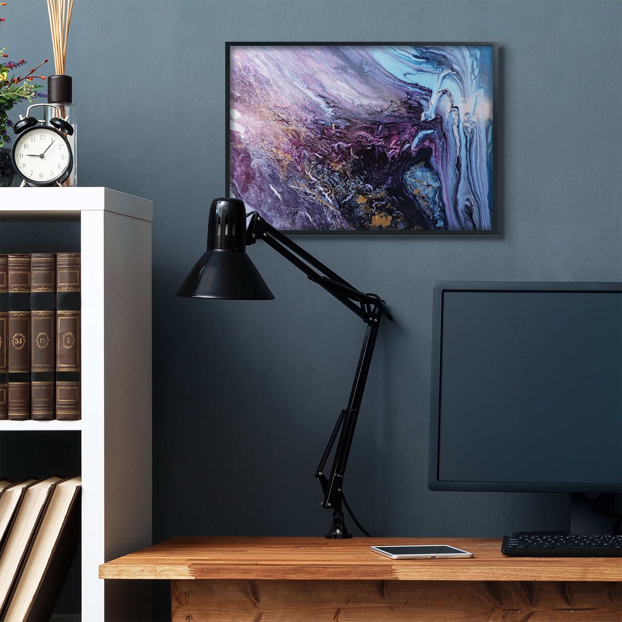 Stupell Industries Abstract Liquid Purple Blue Texture Painting Photography Black Framed Art Print Wall Art, 24x30, by Leticia Herrera