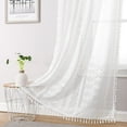 thumbnail image 7 of Bohogeo White Linen Textured Tassel Sheer Lace Curtain Panels, Chic Crochet Geometry Knitting Rod Pocket Farmhouse Window Curtain Drapes for Living Room/Bedroom, 2 Panels, 84" L x 40" W, 7 of 7