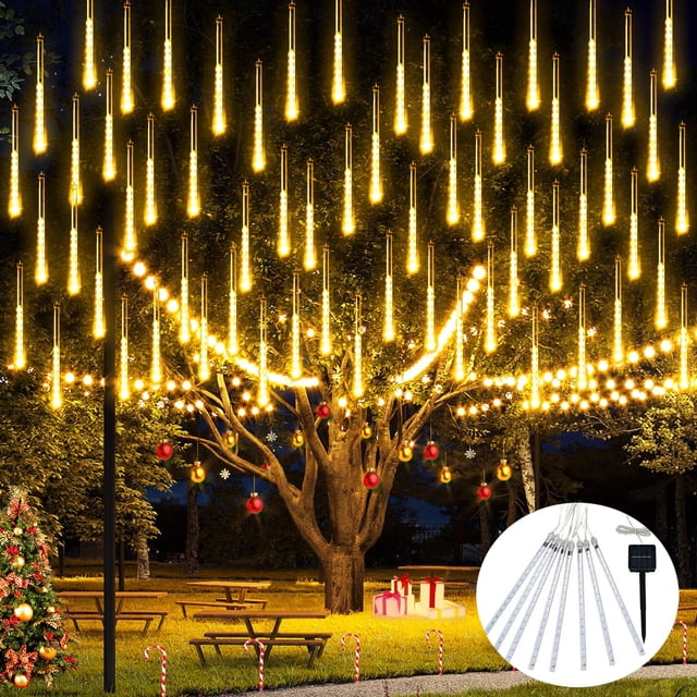 Luces solares tipo meteorito JMEXSUSS, 8 tubos, 144 LED, color blanco cálido