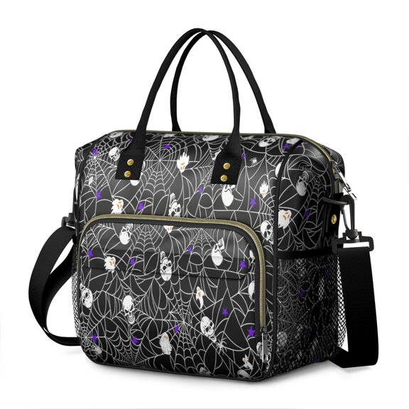 Halloween Spider Web and Skulls Pattern Womens Lunch Box for Work,Insulated Large Lunch Bag for Tween and Teen,Loncheras Para Mujer,Leakproof Adult Lunch Bag for Work,Beach,Travel,Picnic,Camping