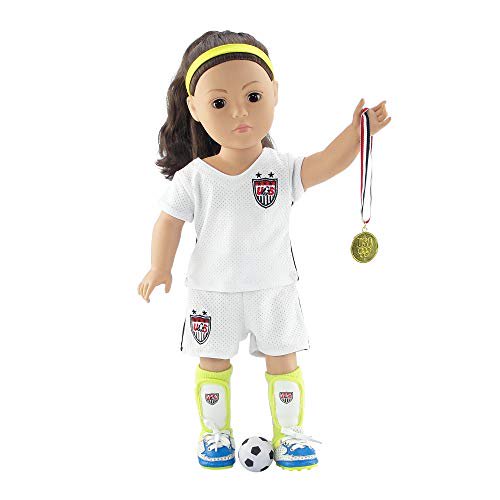 Emily Rose 18 Inch Doll Clothes Team USA Inspired 8 Piece 18 Doll Soccer Uniform Including Gold Medal Compatible with American Girl and Similar Do Walmart