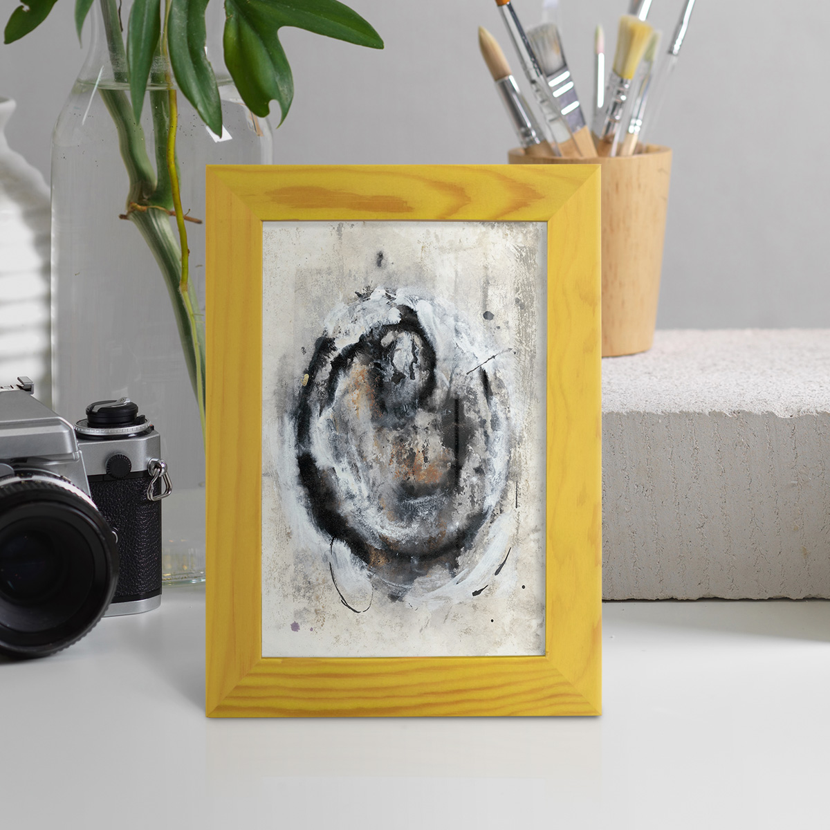 Circular Energy III -Framed Print w/glass-Sunflower Yellow