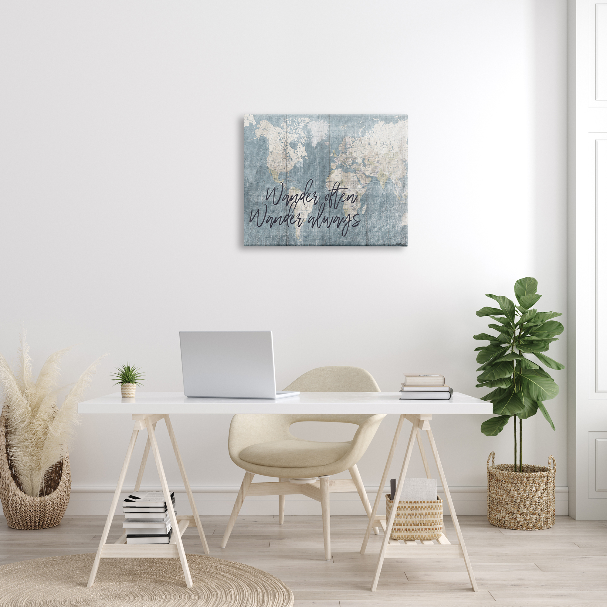 Stupell Industries Distressed Pattern World Map Wander Often Always Phrase, 24 x 30, Designed by Kyra Brown