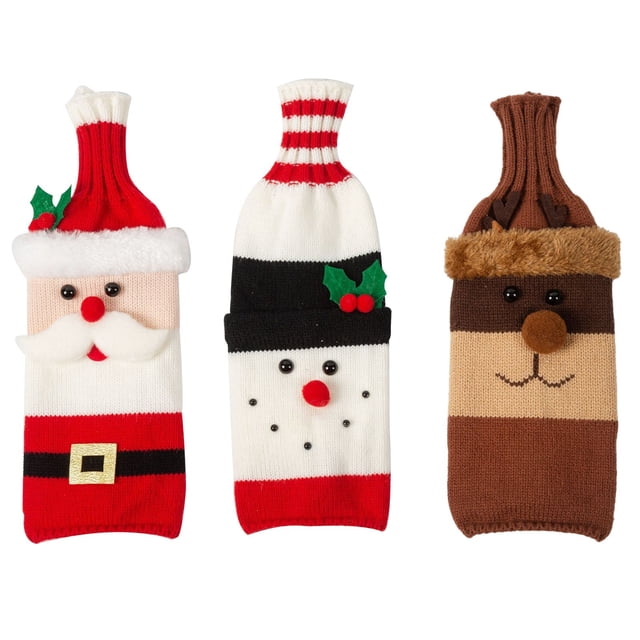 Kitchen Wine Bottle Covers Christmas Wine Bottle Cover Christmas Sweater Wine Bottle Bags For Christmas Decorations Santa Clause Snowman & Reindeers Drawstring Wine Gift Bags Christmas Decor Gift,Red