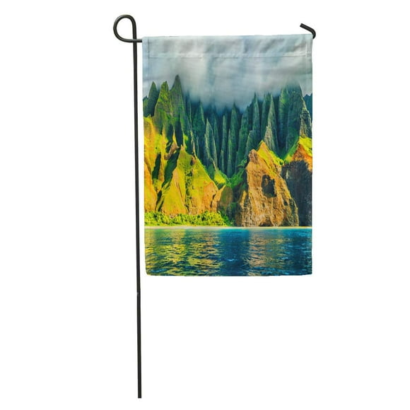 POGLIP Na Pali Coast Kauai Hawaii View from Sea Sunset Cruise Garden Flag Decorative Flag House Banner 28x40 inch