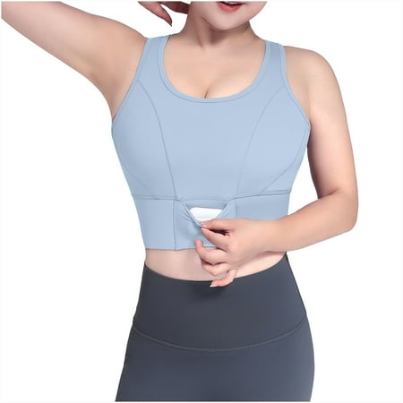 Ashirexll Sports Bras for Women High Support Plus Size Compression Gathered Full Coverage Wirefree Bra Sky Blue XXL