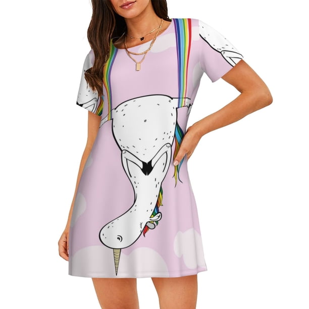 Balery Aerial Yoga for Unicorn Camisón de manga corta con cuello redondo para mujer, cómodo y elegante.