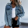 thumbnail image 5 of Yindaity Womens Denim Jacket jackets for women jean jacket women women's basic solid color button down denim cotton jacket with pockets denim jacket coat winter coats for women (Blue,M), 5 of 6