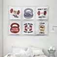 thumbnail image 1 of Fitness Tapestry, Set of Modern Cartoon Style Motivation Phrases Caricature Push Yourself Get Fit, Wall Hanging for Bedroom Living Room Dorm Decor, 80W X 60L Inches, Red Grey Black, by Ambesonne, 1 of 2