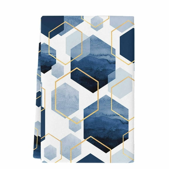 Dish Towels, Blue White Gold Geometric Absorbent Kitchen Towels 1 PC, Modern Abstract Hexagon Pattern Microfiber Hand Towels Dish Cloths Tea Towels for Home  Bathroom,18X28-Inch,