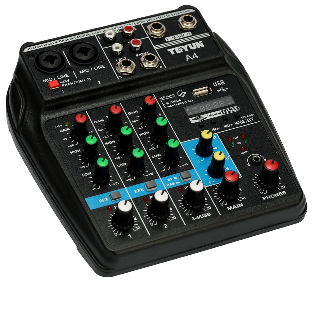 TU04 BT Sound Mixing Console Record 48V Phantom Power Monitor AUX Paths Plus Effects 4 Channels