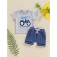 thumbnail image 4 of Raccmtaty Little Boy 2 Piece Summer Outfit, Tractor Letter Print Short Sleeve Tops Elastic Waist Shorts Baby Toddler Set, 4 of 8