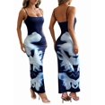 thumbnail image 2 of Women Summer Casual Floral Dresses Spaghetti Strap Bodycon Maxi Beach Dress Dark Blue L, 2 of 6