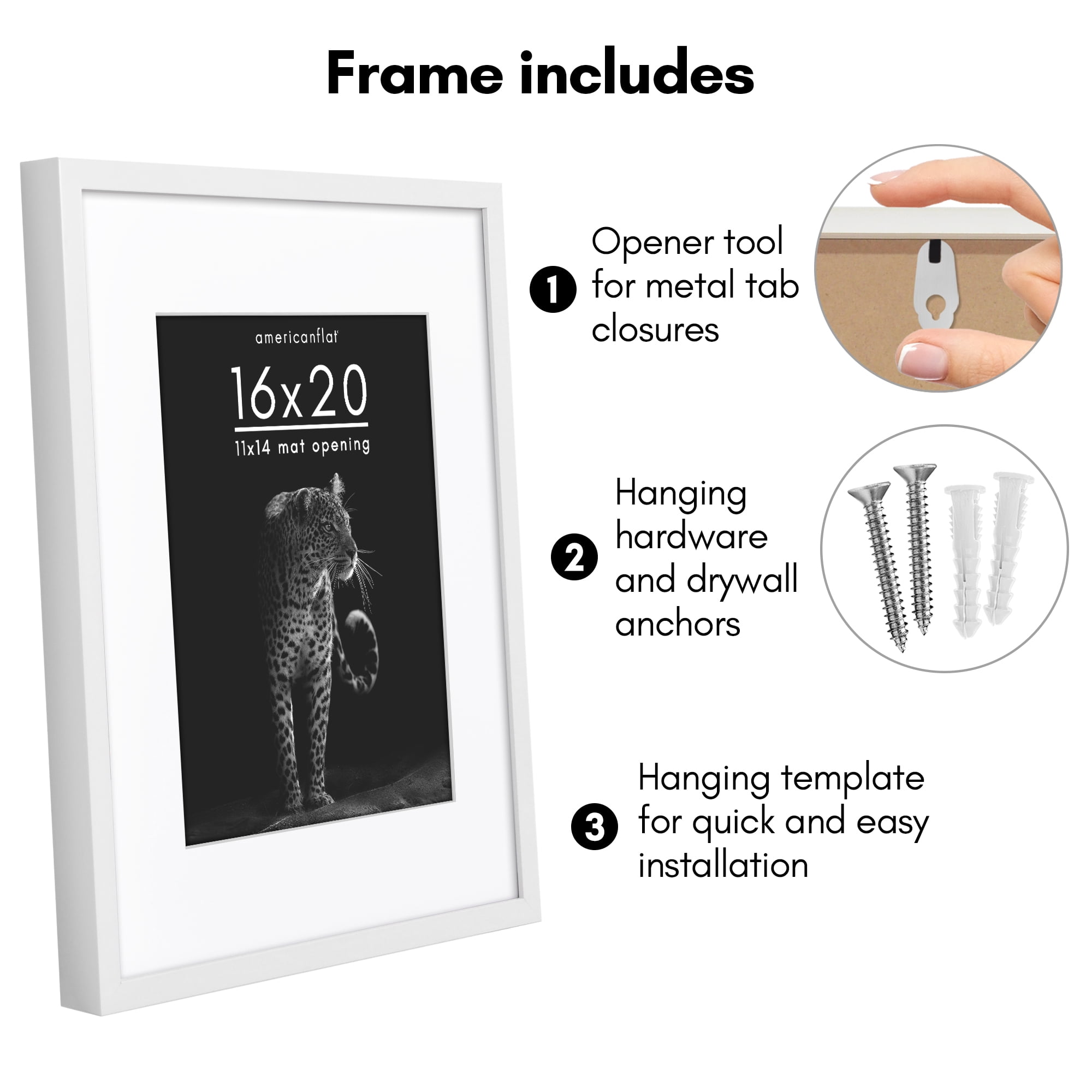 Americanflat 16x20 Picture Frame with Polished Plexiglass with 11x14 Mat Display Photo Soho Collection - White