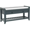 thumbnail image 4 of Entryway Storage Bench with Cushioned Seat Shoe Rack with 2 Drawers and Storage Shelf, Antique Navy, 4 of 9