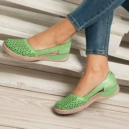 

VSSSJ Womens Closed Toe Flat Sandals Summer Casual Loophole Mesh Hollow Platform Shoes Solid Color Comfortable Breathable Outdoor Sandalias Slipper Green 36