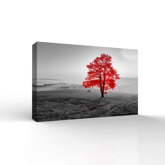 Wall26-Canvas Wall Art-RED and Black Back Ground Tree Theme-Giclee Painting Wall Bedroom Living House Decoration Home Art - 12x18 inches