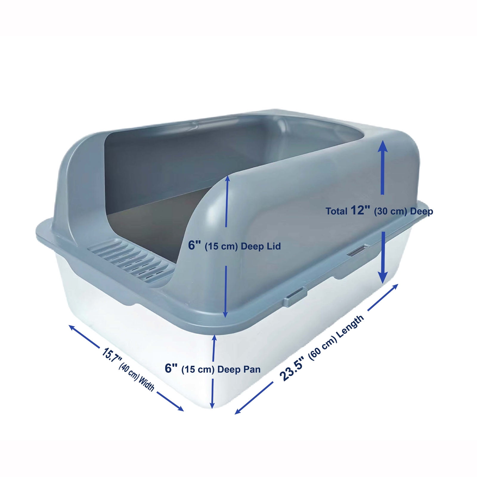 KUNWU Stainless Steel Semi-closed Cat Litter Box 24"x 16"x 12" with Enclosure Lid, Scoop and Step, Easy Clean, Never Absorbs Odor