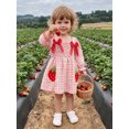 thumbnail image 5 of RUINIXCW Little Girl Plaid Dress Long Sleeve Square Neck A-line Dress with Bow Decor, 5 of 7