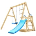 thumbnail image 2 of DSstyles 2024 New Wooden Swing Set With Slide, Outdoor Backyard Activity Playground Climb Swing Play Structure, Wooden Swing-N-Slide Set For Toddlers Kids, 2 of 9