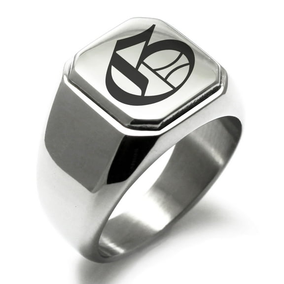 Stainless Steel Letter G Initial Old English Monogram Engraved Engraved Square Flat Top Biker Style Polished Signet Ring